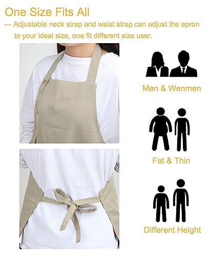 Kitchen Cooking Apron for Women Men with Big Pockets Canvas Waterproof Aprons for Server Pottery Artist Chef Apron - color: Off-white