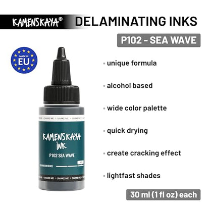 KAMENSKAYA Delaminating Alcohol Inks - Self-Splitting Alcohol Ink P-102 'Sea Wave' - 1 fl oz (30 ml) - color: P-102 'Sea Wave'