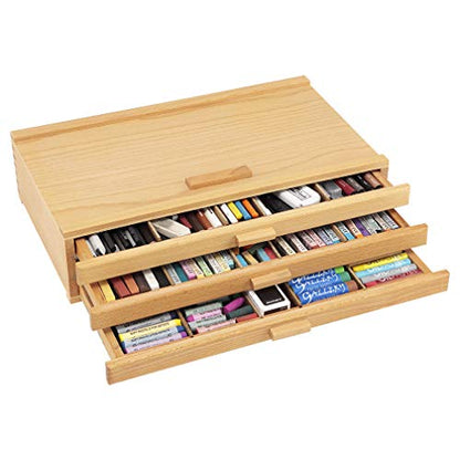 Creative Mark Pastel Storage Box, 3 Drawer Wood Box with Foam Lining, Sturdy and Stackable Art and Craft Supplies Storage Box for Artist Tools, Pens, Pencils and More, Natural Finish - size: 3 Drawer