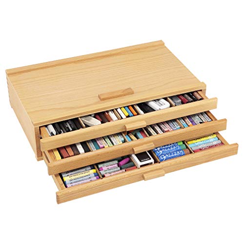 Creative Mark Pastel Storage Box, 3 Drawer Wood Box with Foam Lining, Sturdy and Stackable Art and Craft Supplies Storage Box for Artist Tools, Pens, Pencils and More, Natural Finish - size: 3 Drawer