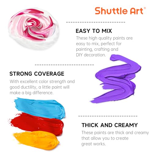 Shuttle Art Acrylic Paint, 18 Colors Acrylic Paint Pouches (120ml/4.06oz), Artist Grade Paint Set, Rich Pigments, Non-Toxic for Artists, Beginners and Kids on Rocks Crafts Canvas Wood Ceramic