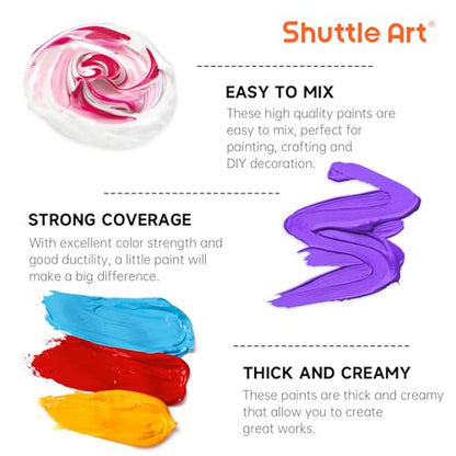 Shuttle Art Acrylic Paint, 18 Colors Acrylic Paint Pouches (120ml/4.06oz), Artist Grade Paint Set, Rich Pigments, Non-Toxic for Artists, Beginners and Kids on Rocks Crafts Canvas Wood Ceramic