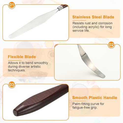 HARFINGTON Palette Knife Painting Tool 5.35 x 0.94 Stainless Steel Art Spatula Pallet Knives Scrapers Tools with Beech Wood Handle for Acrylic Oil Canvas Mixing Spreading, Red/Silver