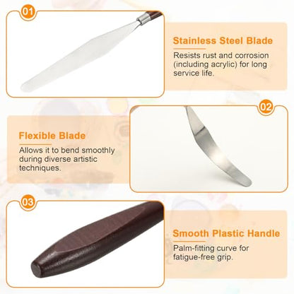 HARFINGTON Palette Knife Painting Tool 5.35 x 0.94 Stainless Steel Art Spatula Pallet Knives Scrapers Tools with Beech Wood Handle for Acrylic Oil Canvas Mixing Spreading, Red/Silver
