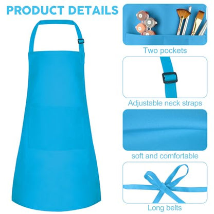 10 Pack Kids Apron Children Apron Adjustable with 2 Pockets Kids Chef Painting Aprons for Cooking Baking Painting Crafts Making (Blue) - color: Blue