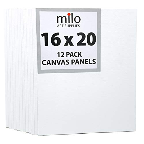 milo Canvas Panel Boards for Painting | 16x20 inches | 12 Pack of Flat Canvas Panels, Primed & Ready to Paint Art Supplies for Acrylic, Oil, Mixed Wet Media, & Pouring, Bulk Painting Party Pack - size: 16"x20" Pack of 12
