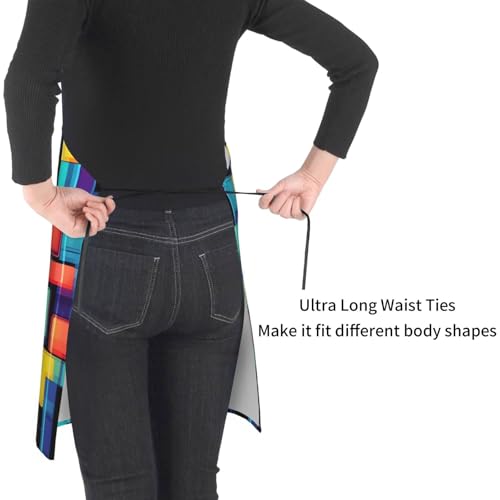 Round watercolor painting Heavy Duty Waterproof Apron with Pockets for AdultsResistant Grilling, Gardening, Painting - color: Square Geometry Diagram