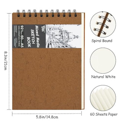8.3x5.8 Sketch Book, Top Spiral Bound Sketch Pad, 60sheets 92lb/150gsm Nature White Paper, Acid-Free Mixed Media Paper for Painting, Dawing & Art Supplies.N-Coffee - color: TopSpiral-NatureWhite-Coffee