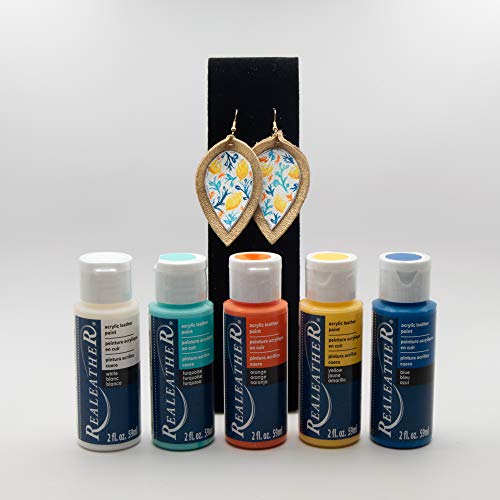 Realeather F2604-01 Acrylic Leather Paint Set, Full Coverage, Waterproof Paint 2 Fl. Oz. Primary Colors, Red, Yellow, Blue, Green, 4-Pack - color: Primary Colors, Red, Yellow, Blue, Green
