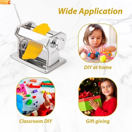 Stainless Steel Polymer Clay Roller Machine Set Includes Clay Presser Machine with 7 Adjustable Thickness Settings,8 Round Clay Cutter,9 Clay Shaping Tool and 7.87" Clay Cutter for DIY Craft Projects