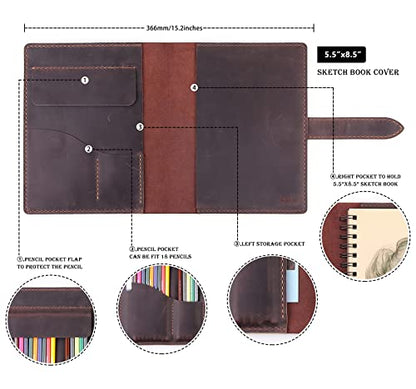 Robrasim Handmade Leather Sketchbook Cover, Leather Artist Sketch Pad Cover for 5.5" x 8.5" Sketchbook, Drawing Book and Pencil Case, Journal Notebook Portfolio, Artis Gifts-Coffee - color: Coffee