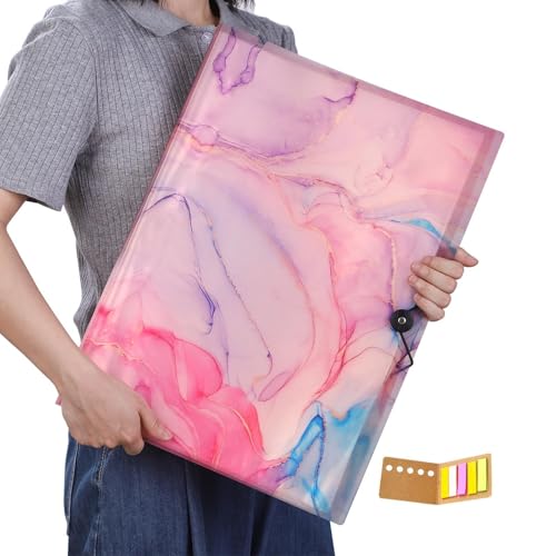 Qunrwe A3 Art Portfolios Case 60 Pages,Marble Pink Diamond Painting Storage Book,11.8 x 16.5 inch Pocket Protector with Index Stickers,Clear Presentation Portfolio Folder for Artwork,Report,Photo - color: Marble Pink-60 Sleeves