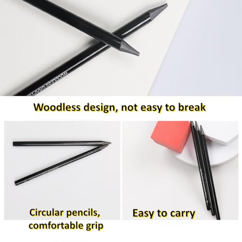 6Pcs Sketch Charcoal Pencils for Drawing Graphite Pencils Woodless Drawing Pencils for Sketching Shading Blending Artist Pencils for Beginners Artists Included HB 2B 4B 6B 8B EE
