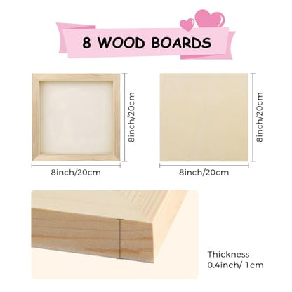 8 Pack 8x8 Inch Unfinished Square Wood Panels for DIY Painting Crafts | Blank Wood Canvas Frames for Oil Paint Pouring & Valentine Halloween Xmas Decor - size: 8"×8" 8 Pack