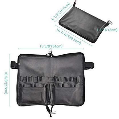 BYOOTIQUE 2in1 Multi Brush Holder Waist Zipper Bag Professional Portable Foldable Cosmetic Makeup Pouch with Belt Strap Artist Storage Organizer - color: Black 2in1