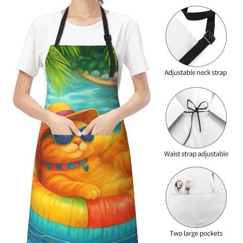 KKdskkds Tribal Boho Geometric Multi-Purpose Adjustable Waterproof Apron With Pocket For Men Women - color: Summer Vacation Cat
