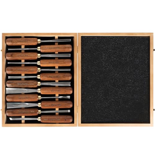 12-Pieces Woodworking Wood Carving Tools Chisel Set with Wooden Box, Razor Sharp CR-V 60 Steel Blades - size: 12PCS with Teak Wood Handle