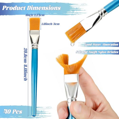 40 Pcs 1 Inch Flat Paint Brushes for Acrylic Painting Large Paintbrushes Bulk Big Paint Brush for Acrylic Oil Watercolor Crafts Face Body Art Fabric Painting