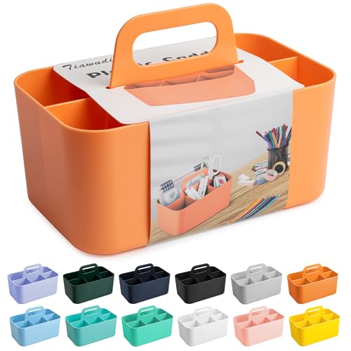 Tiawudi Multipurpose Caddy Organizer, Plastic Caddy with Handle, Stackable Desk Organizer for Stationery, Marker and Pencil, Office Supplies Organizer, Dorm Caddy - color: Orange