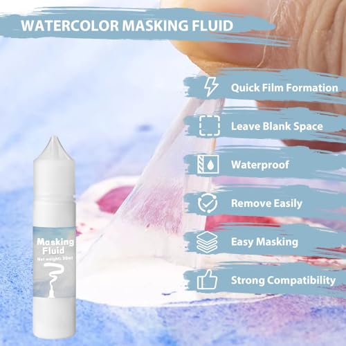 White Masking Fluid for Watercolor Painting 30ml, Fast-Drying, Easy Peel, for Mixed Media & Art Supplies - color: White