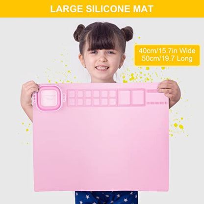 Silicone Painting Mat, Art Mat with Cup, Craft Paint Brush Cleaner Tool, Artist for Kids Gift Clay DIY Creations, Christmas Gift for Kids (Pink) - color: Pink