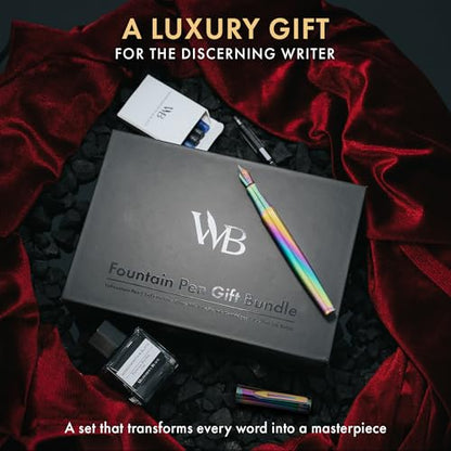 Wordsworth & Black Fountain Pen Set, 18K Gilded Medium and Extra Fine Nib, 25ML Black Ink Bottle, 6 Ink Cartridges,Refill Converter, Gift Box,Smooth Writing Pens [Rainbow],Gift Set for Men and Women - color: Rainbow
