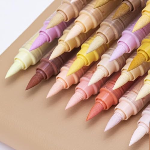 Guangna Skin Tone Acrylic Paint Art Markers, 24 Colors Brush Tip Skin Tone Markers Set, Perfect for Paper Wood Rock Glass Plastic Metal Canvas Comics Anime Coloring - color: SkinTone, size: 1 Count (Pack of 24)