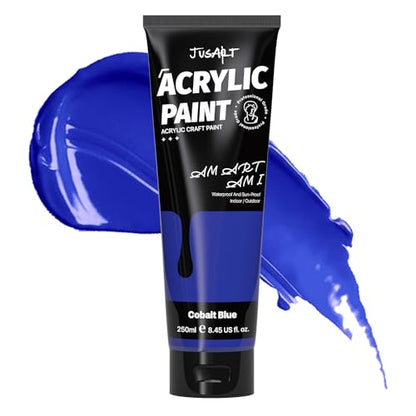 JusArt Acrylic Paint Blue Tubes 250ml (8.45 oz), Non Toxic Craft Paint,No Fading Rich Pigment for Canvas Painting, Wood, Fabric, Clay, Stone, Ceramics Art Supplies for Artists, Adults - color: Blue