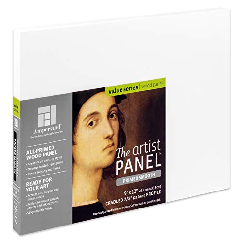 Ampersand Art Supply Primed Smooth Artist Panel | 9" x 12" | 7/8" Cradled Profile | Gessoed Wood Painting Panel for Oil, Acrylic & Mixed Media | Canvas Board & Wood Panel Alternative - color: 7/8" Cradled Profile, size: 9" x 12"