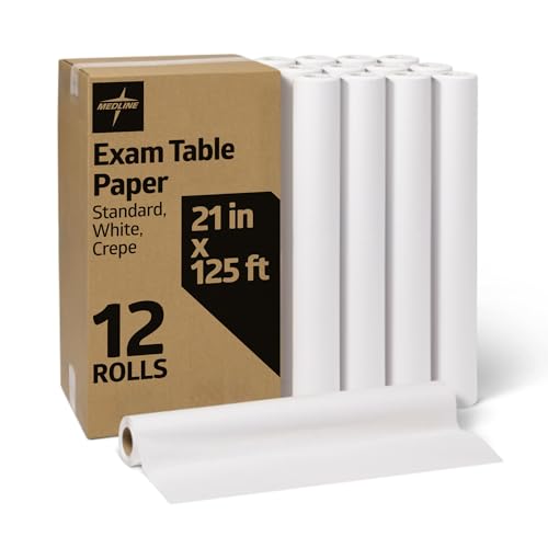 Medline Medical Exam Table Paper, Crepe Table Paper, 21 inches x 125 feet, Case of 12 Rolls - size: 21” x 125’