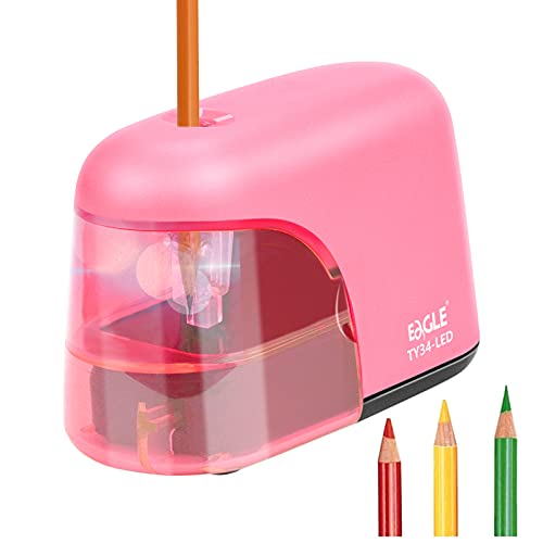 Eagle Electric Pencil Sharpener, Battery Powered Sharpener, LED Light Shinning During Sharpening, Portable, with Reusable and Replaceable Blade, Suitable for Kids, Ideal School Office Supplies (Pink) - color: Pink