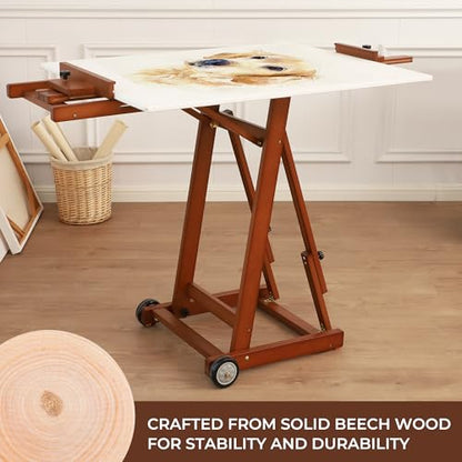 VISWIN Studio H-Frame Easel, Tilting Flat & Adjustable Beech Wood Art Easel for Painting, Movable Large Easel Stand for Adults, Artists, Hold 1 or 2 Canvas up to 78" - Walnut Brown - color: Walnut Brown