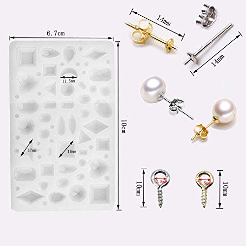 Seasonsky Silicone Resin Kits Assorted Style, 12 PCS Jewelry Casting Molud, 15 PCS Making Tools, Stud Earring and Eye Screw Pins for Jewelry Craft Making