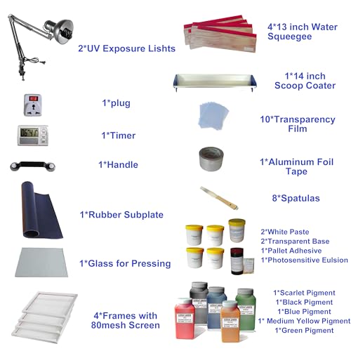 TECHTONGDA 4 Color 1 Station Screen Printing Press Kit Micro-Registration Function with Flash Dryer UV Exposure Unit Drying Cabinet Squeegee Mesh Frame Emulsion Scoop Coater Accessories