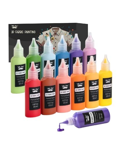 Mr. Pen- 3D Fabric Paint Set, 12 Pack, Basic Colors, 0.67 oz Bottles | Permanent Paint for Fabric, Perfect for Clothes, T-shirts, Shoes and DIY Craft Projects - color: Basic Colors, size: 12 Pack