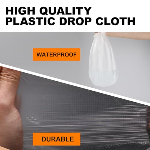 Painters Plastic Roll, Drop Cloth for Painting, 43" x 65', 6 Rolls | Paint protection film, plastic sheeting cover for painting, clear tarp waterproof, floor protector, carpet & furniture cover - size: 43in x 65Ft
