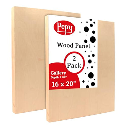 Pepy 16" x 20" Birch Wood Panels; Gallery Depth 1-1/2" Deep Cradle Artist Panel (Pack of 2)