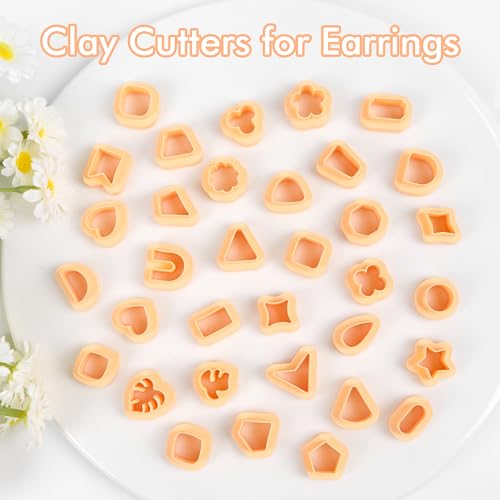 Puocaon Small Polymer Clay Cutters - 34 Shapes Stud Earring Clay Cutters Heart Diamond Monstera Circle