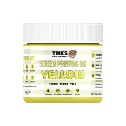 Tinks Screen Printing Ink - Yellow - 8oz. Water-Based Fabric Ink - Screen Printing, Stenciling, Tote Bags & Fabric Stamping - Non-Toxic, No Harsh Fumes, Soap & Water Cleanup - Made in California - color: Yellow
