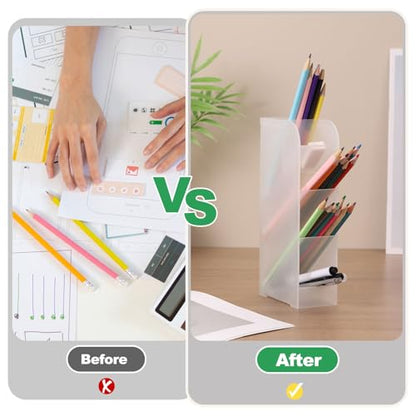 uxcell 2PCS Marker Organizer, 5 Slots Marker Holder Organizer PVC Plastic Marker Storage Holder Marker Storage Rack Crayon Pen Holder for Store Paint Brushes, Pens, Pencils (Matte White)