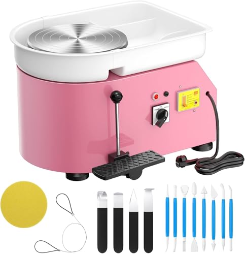 Pottery Wheel Pottery Forming Machine 25CM 350W Electric Pottery Wheel with Foot Pedal DIY Clay Tool Ceramic Machine Work Clay Art Craft (Pink) - color: pink