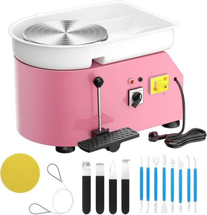 Pottery Wheel Pottery Forming Machine 25CM 350W Electric Pottery Wheel with Foot Pedal DIY Clay Tool Ceramic Machine Work Clay Art Craft (Pink) - color: pink