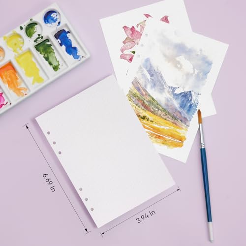 Lightwish Watercolor Paper Bulk Refillable, 100% Cotton Cold Press 300gsm/140lb, 2 Pack, Total 40 Sheets Hole-Punched Replaceable Paper for Artists, Adults, Students,6.69 * 3.94 Inches