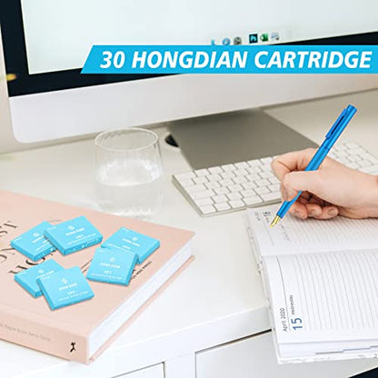 Asvine Hongdian Fountain Pen Light Blue Ink Cartridges, Set of 30 Refill Ink Cartridges, 3.4 mm Bore Diameter - color: Light Blue