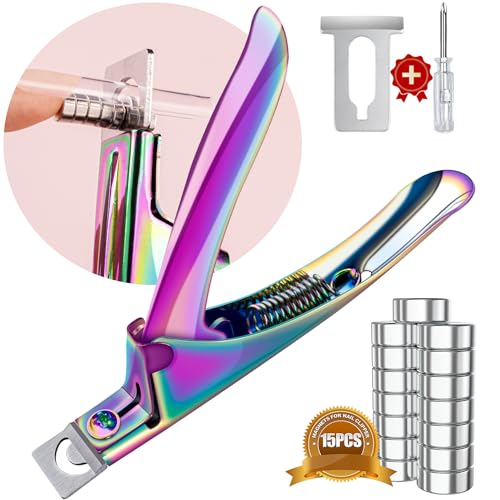 Chameleon Premium Adjustable Nail Clippers with Magnets Sizers for Acrylic Nails, Stainless Steel Nail Cutter Trimmer for Artificial Fake False Tips Manicure Sharp Blade Clip Tool for Salon Beauty - color: Chameleon With Magnets