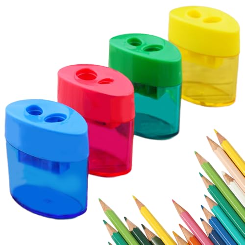 4 Pcs Pencil Sharpeners with Lid, Dual Holes Compact Colored Handheld Pencil Sharpener, Colored Handheld Sharpener Suitable for Kids Adults Students School Class Home Office (Ellipse) - color: Ellipse