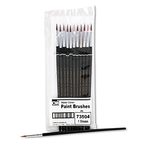 Charles Leonard Water Color Paint Brushes with Round Pointed Tip, # 4, 0.56 Inch, Camel Hair, Black Handle, 12-Pack (73504) - size: # 4 - 0.56 Inch, style: Camel Hair
