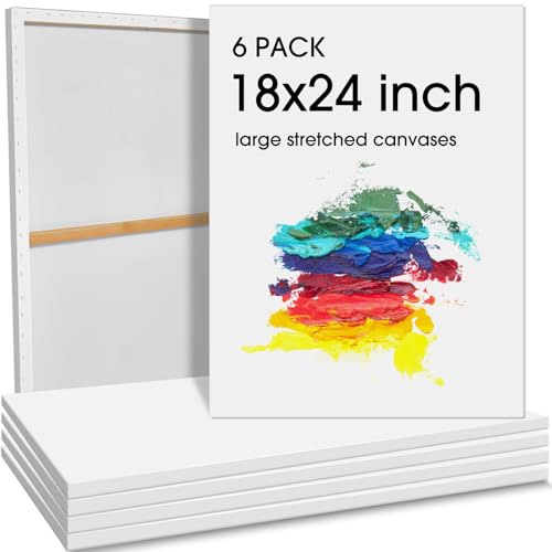 Sherr 6 Pcs 24 x 18 Inch Large Canvas for Painting Cotton Canvas Stretched Blank White Canvases Triple Primed Painting Profile Blank for Watercolor Acrylics Oil - size: 24 x 18 Inch
