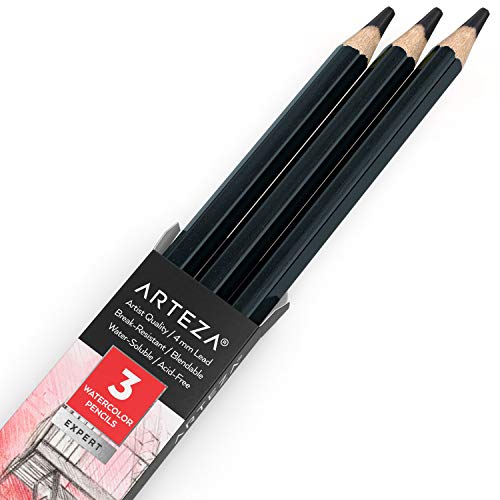 Arteza Professional Watercolor Pencils, Pack of 3, A151 Storm Gray, Water-Soluble Pencils for Coloring, Blending, Layering & Watercolor Techniques - color: A018 Storm Gray, size: 1 Count (Pack of 3)