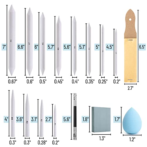 Mr. Pen- Blending Stumps for Drawing, 33 Pack | Tortillions Paper Art Blenders with Sandpaper Sharpeners, Pencil Extension Tool, Kneaded Eraser & Rub Sponge - size: 33 Pack